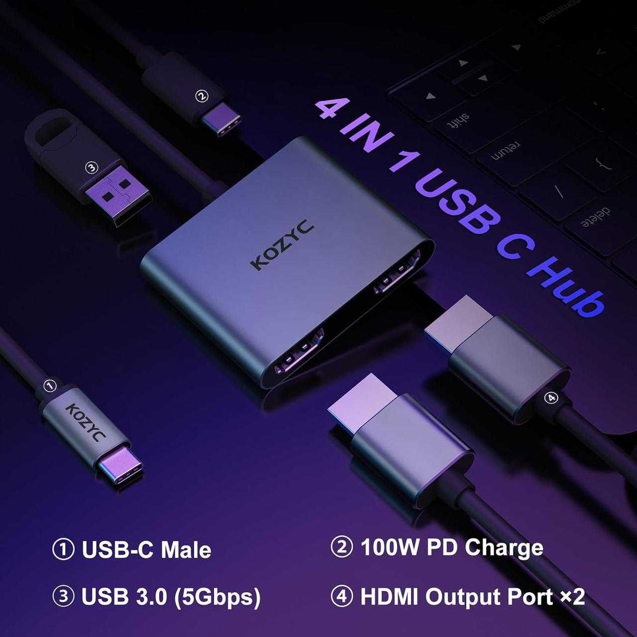 Адаптер USB C на подвійний HDMI з USB, Amazon, Німеччина