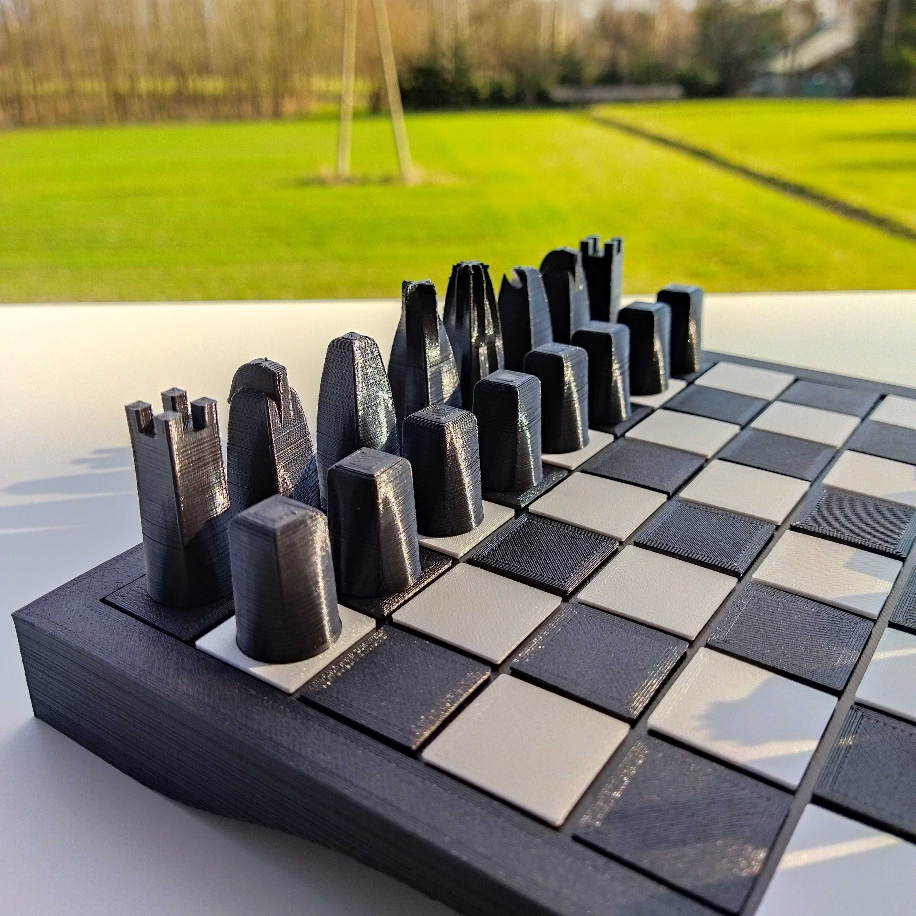 Minimalistyczne szachy drukowane w 3D | PLA | Czarny i biały