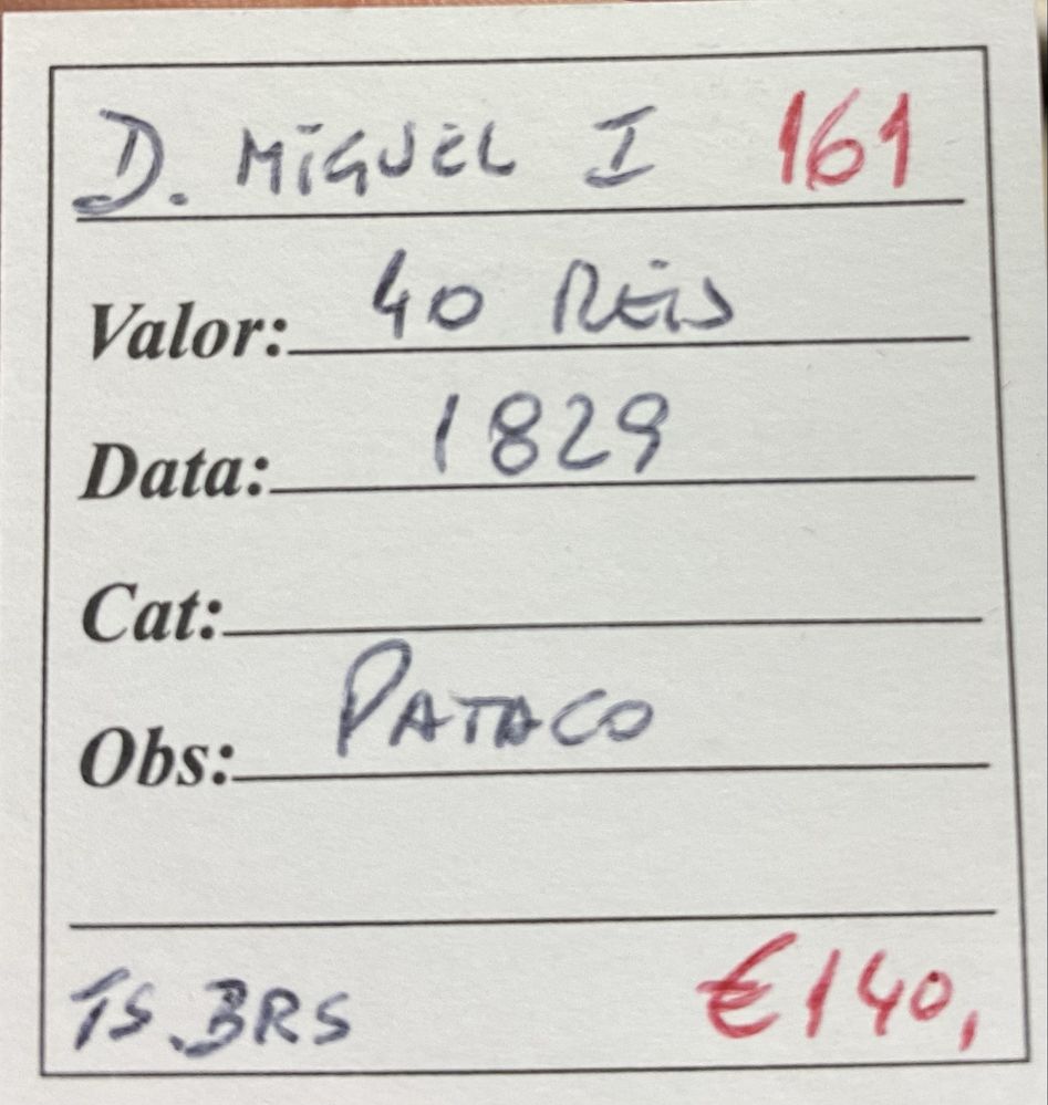Moeda 40 Reis Pataco D MIGUEL I - 1829