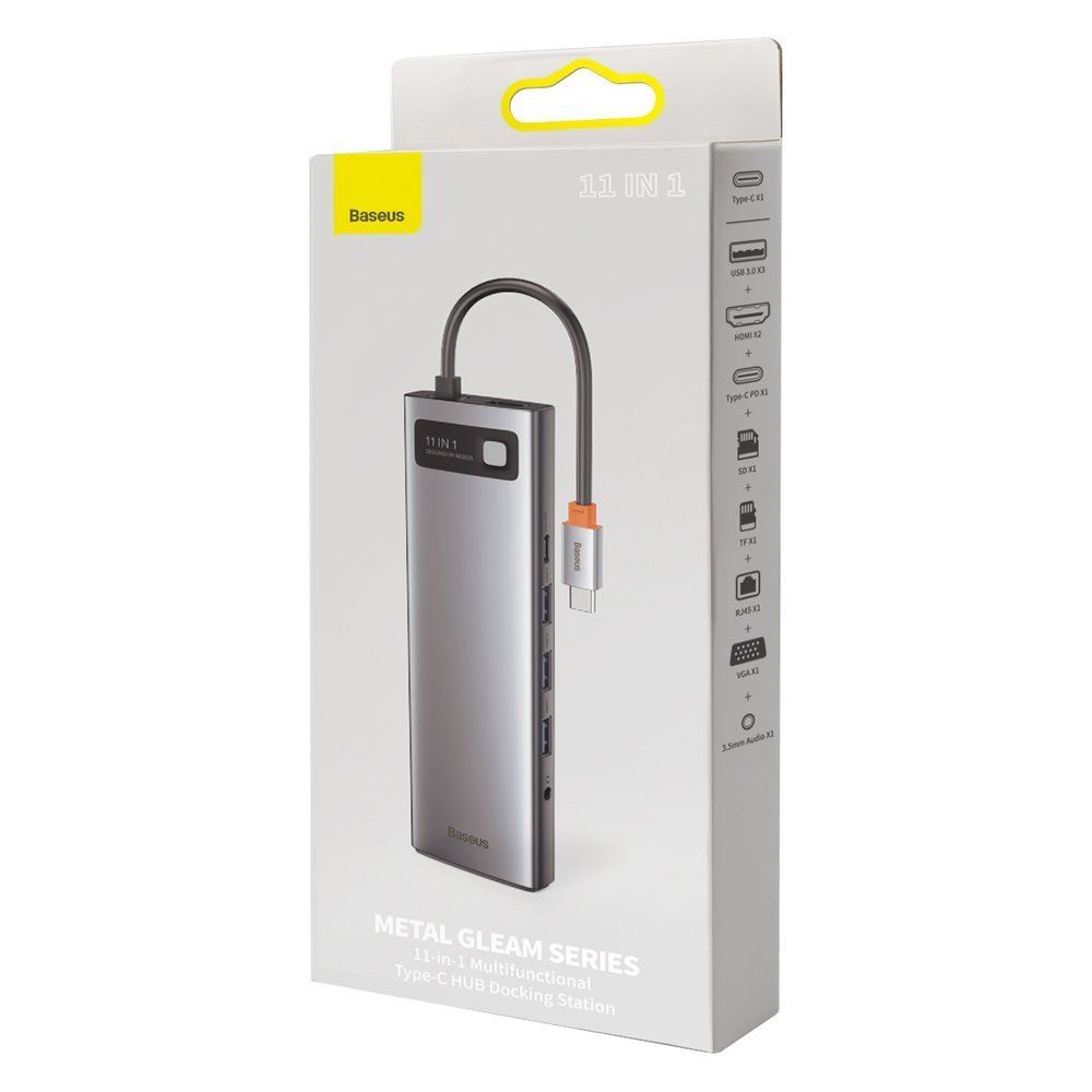 wielofunkcyjny hub replikator portów usb-c metal gleam 11w1 szary