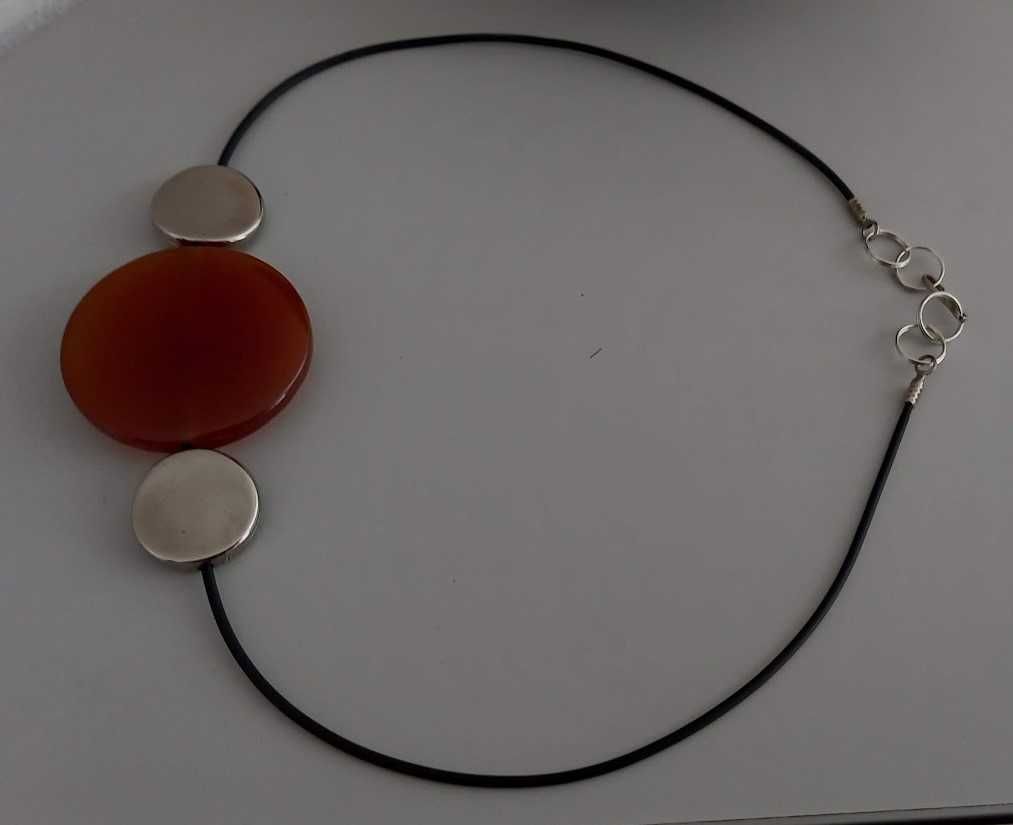 Śliczny naszyjnik, choker naturalny karneol srebro