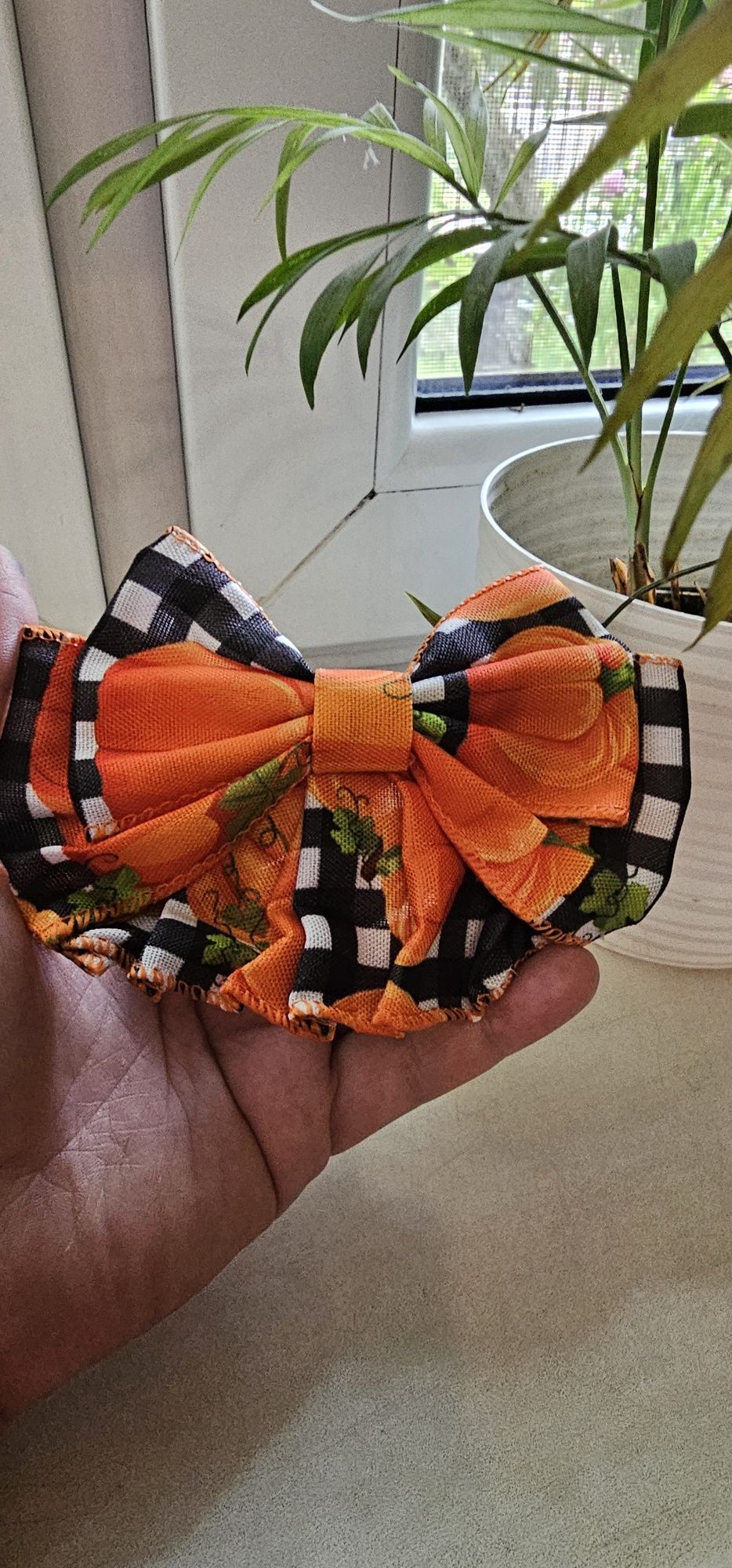 Spinka do włosów kokarda dynia handmade