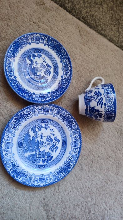 Angielska Porcelana Old Willow Filizanki Miseczki Talerzyki