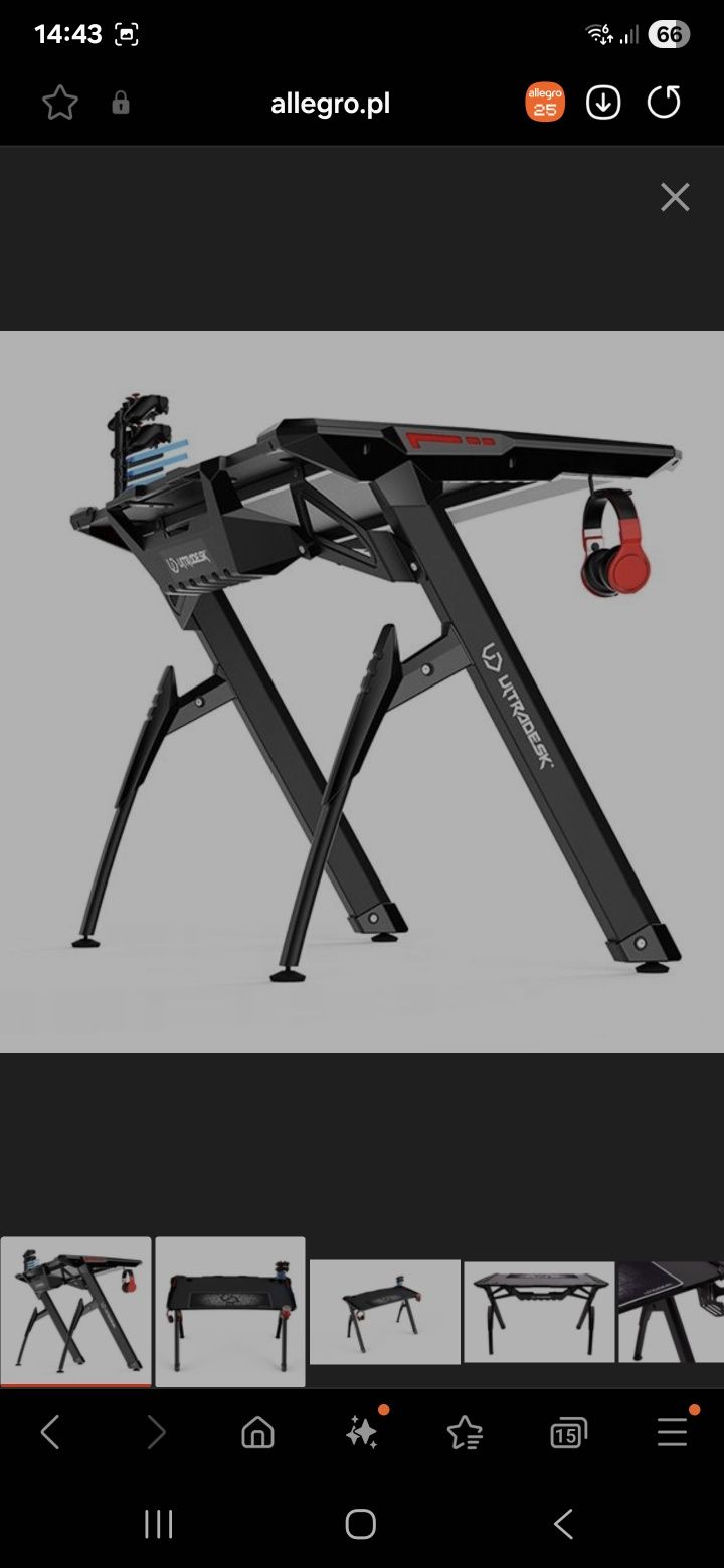 Biurko gamingowe Ultradesk Invader 120x64 Led