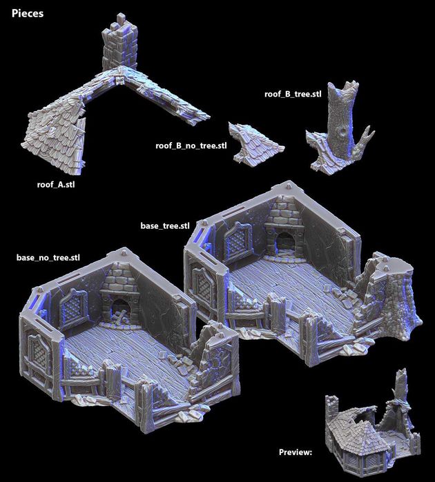 Ruined Alchemist's House - tereny, domki do gier bitewnych druk 3D FDM