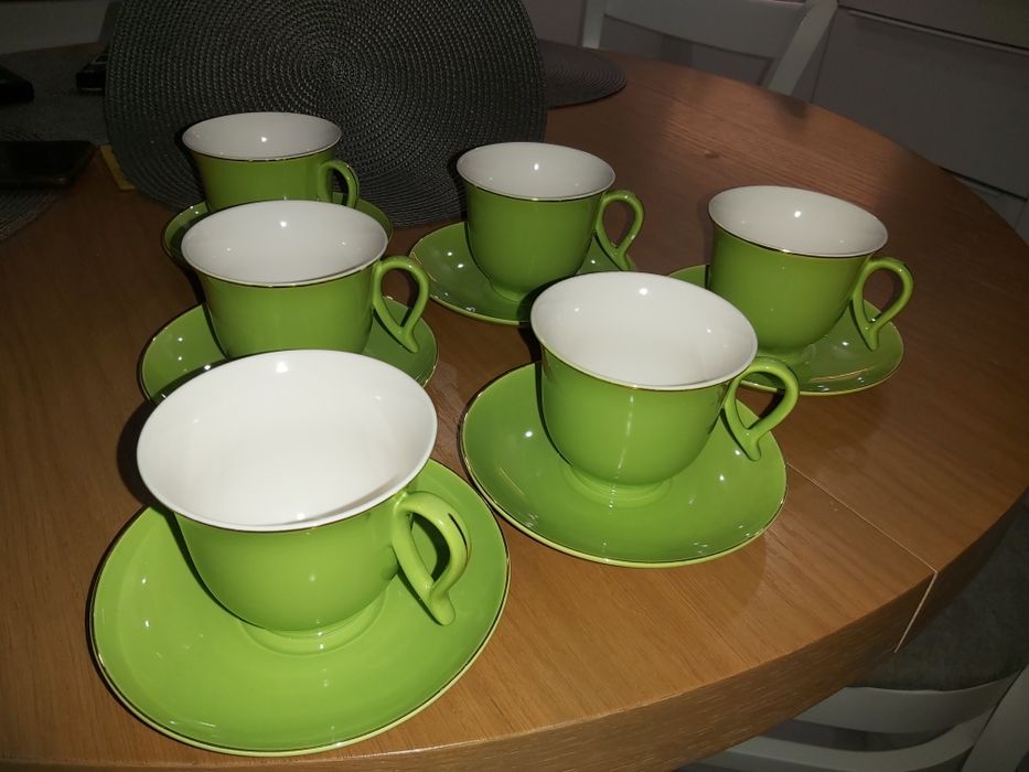 Zestaw porcelana filiżanki spodki 12 elementów zielony