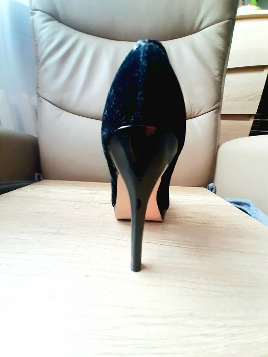 Buty na obcasie CENTRO czarne kokarda szpilki półbuty jak NOWE