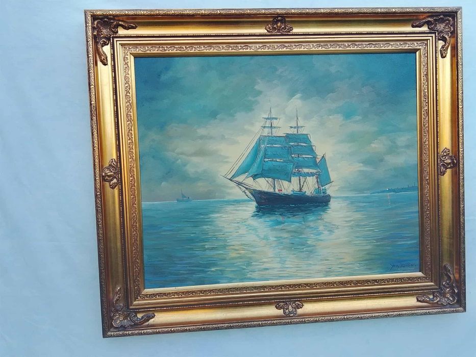 Stary obraz na płótnie Jorgen Bille 1915- 1985 żaglowiec .