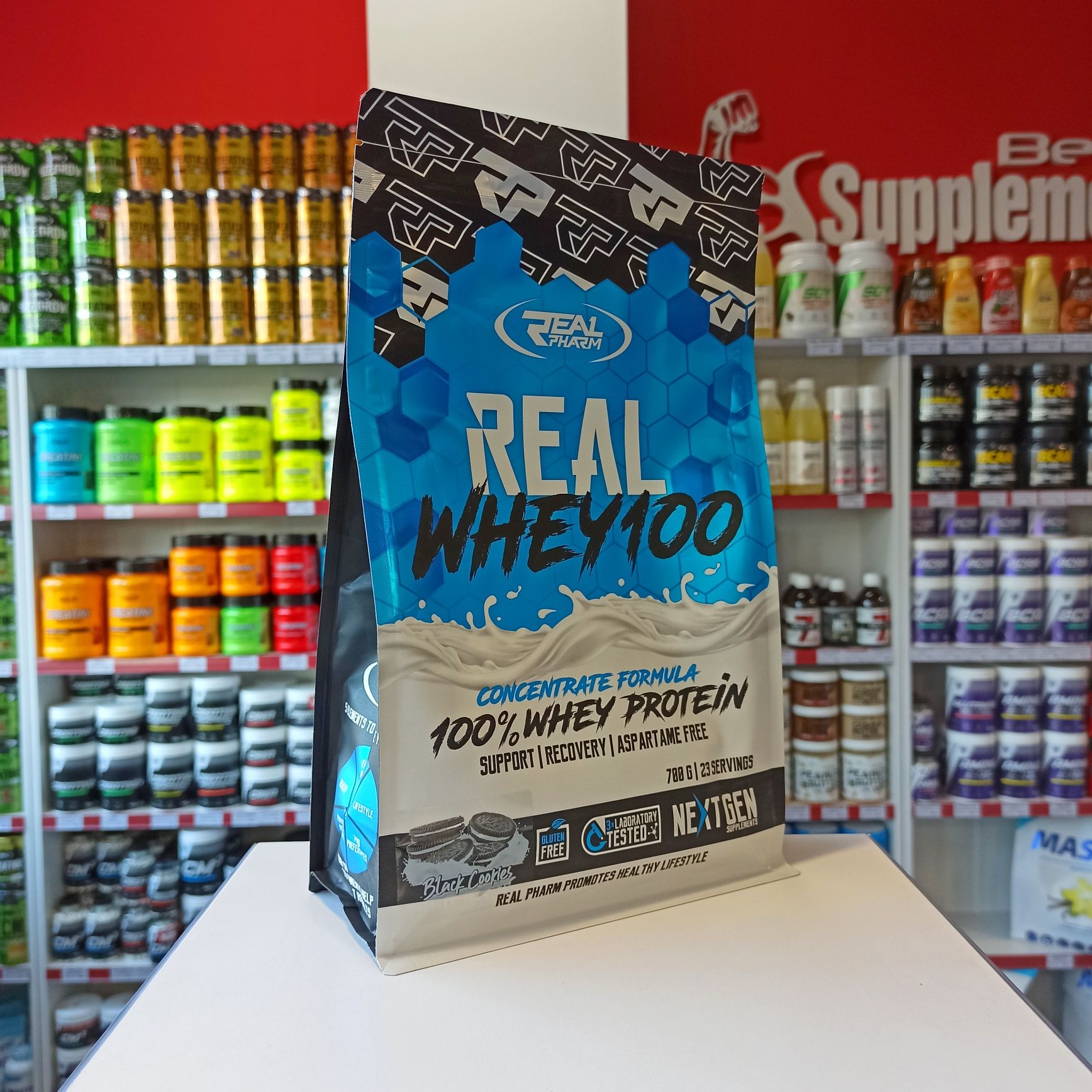 Real Pharm Real Whey 700g Białko WPC Odżywka Białkowa smak Oreo