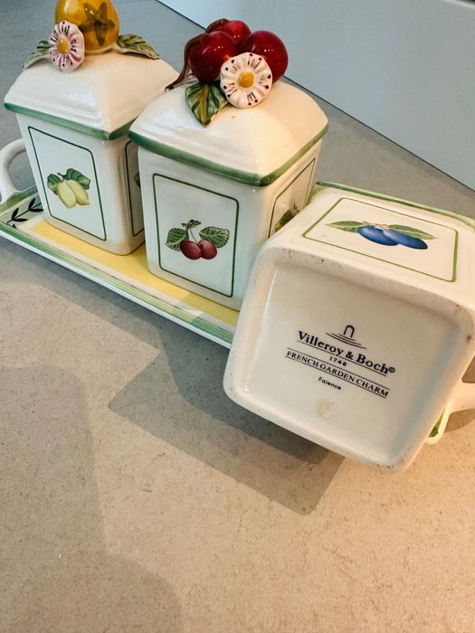 Villeroy & Boch, conjunto de 3 frascos de armazenamento e prato
