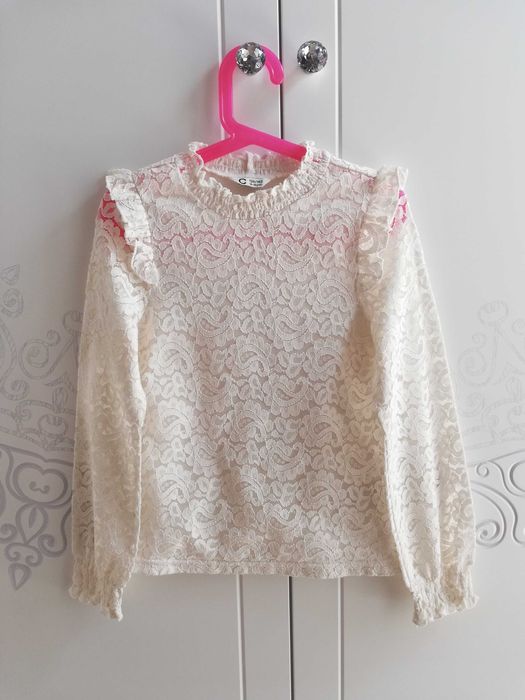 Koszula bluzka galowa dla dziewczynki Cubus rozm 134/140 koronkowa