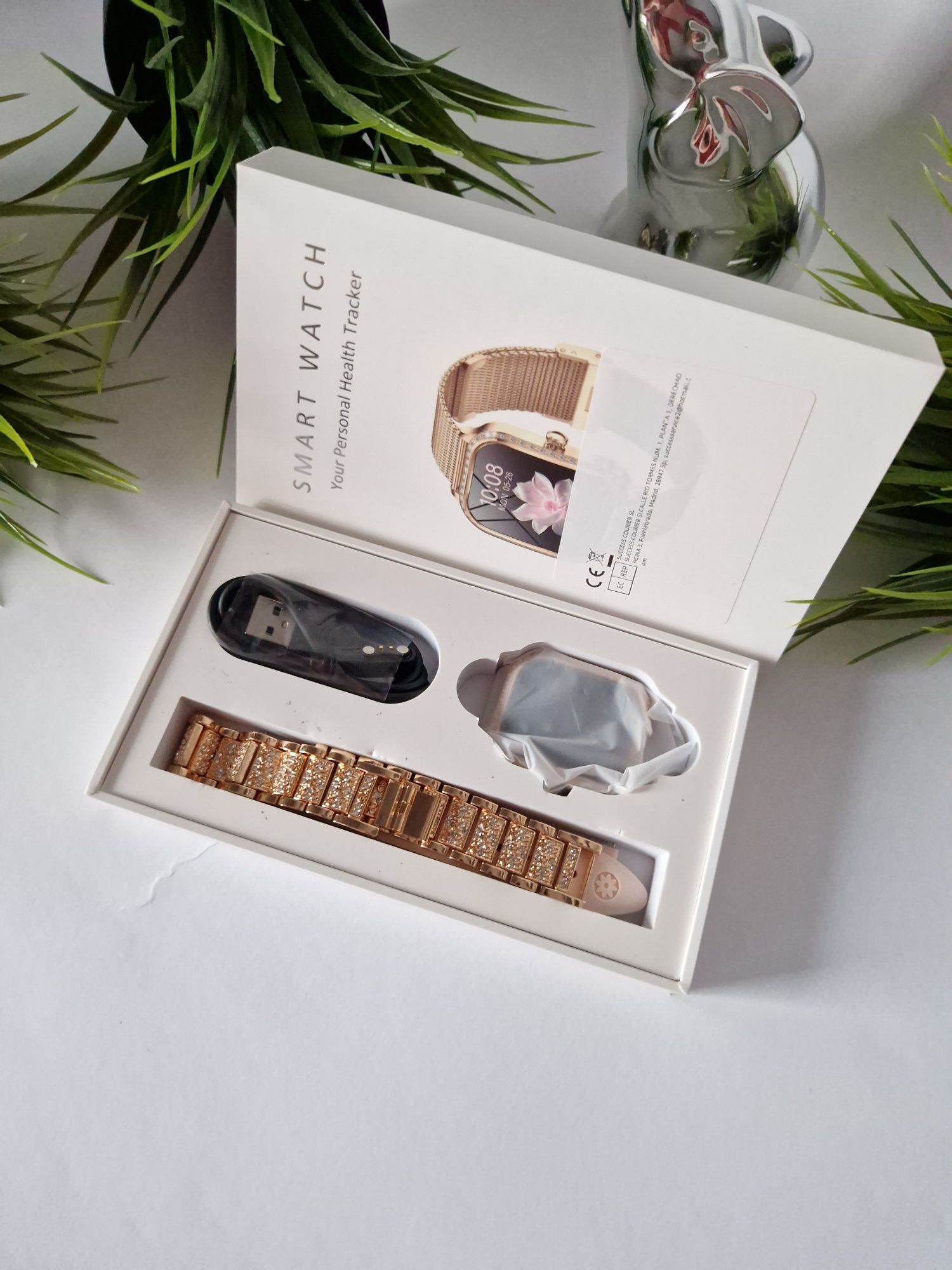 Smartwatch złoty, pełny komplet