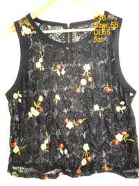 Bluzka koronkowa w kwiaty top czarna New look 46 3XL