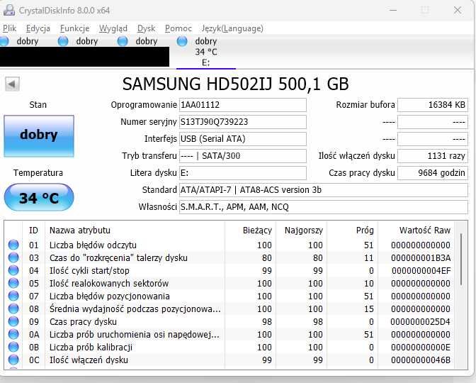 Dysk HDD 500GB 502IJ w obudowie Welland ME-740J USB 2.0 / eSATA
