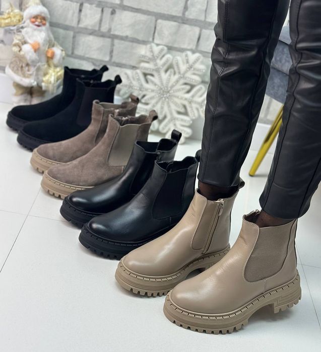 Жіночі шкіряні зимові черевики челсі в кольорах