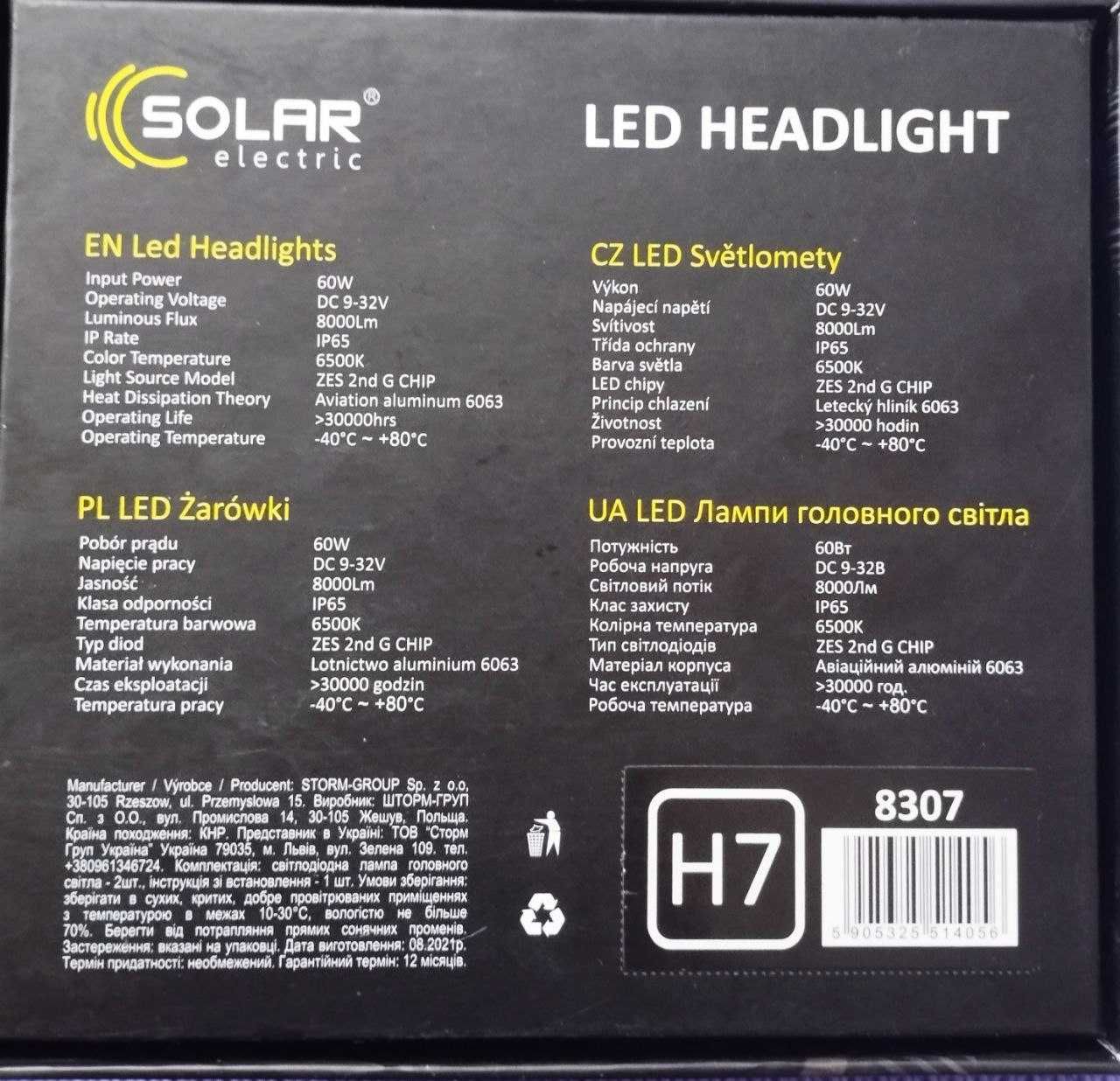 Solar LED Headlight 8000LM 60 W ZES 2G Chip