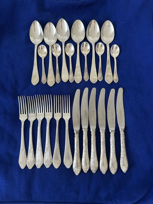 Stare posrebrzane sztućce rosyjskie komplet 24 szt
