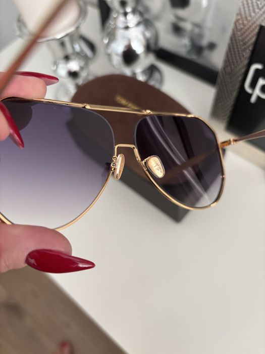 Okulary Tom Ford nowe awiatorki metaliwe szare szkla TF0853