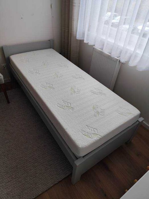 łóżko jednoosobowe, drewniane, szare, 80x200