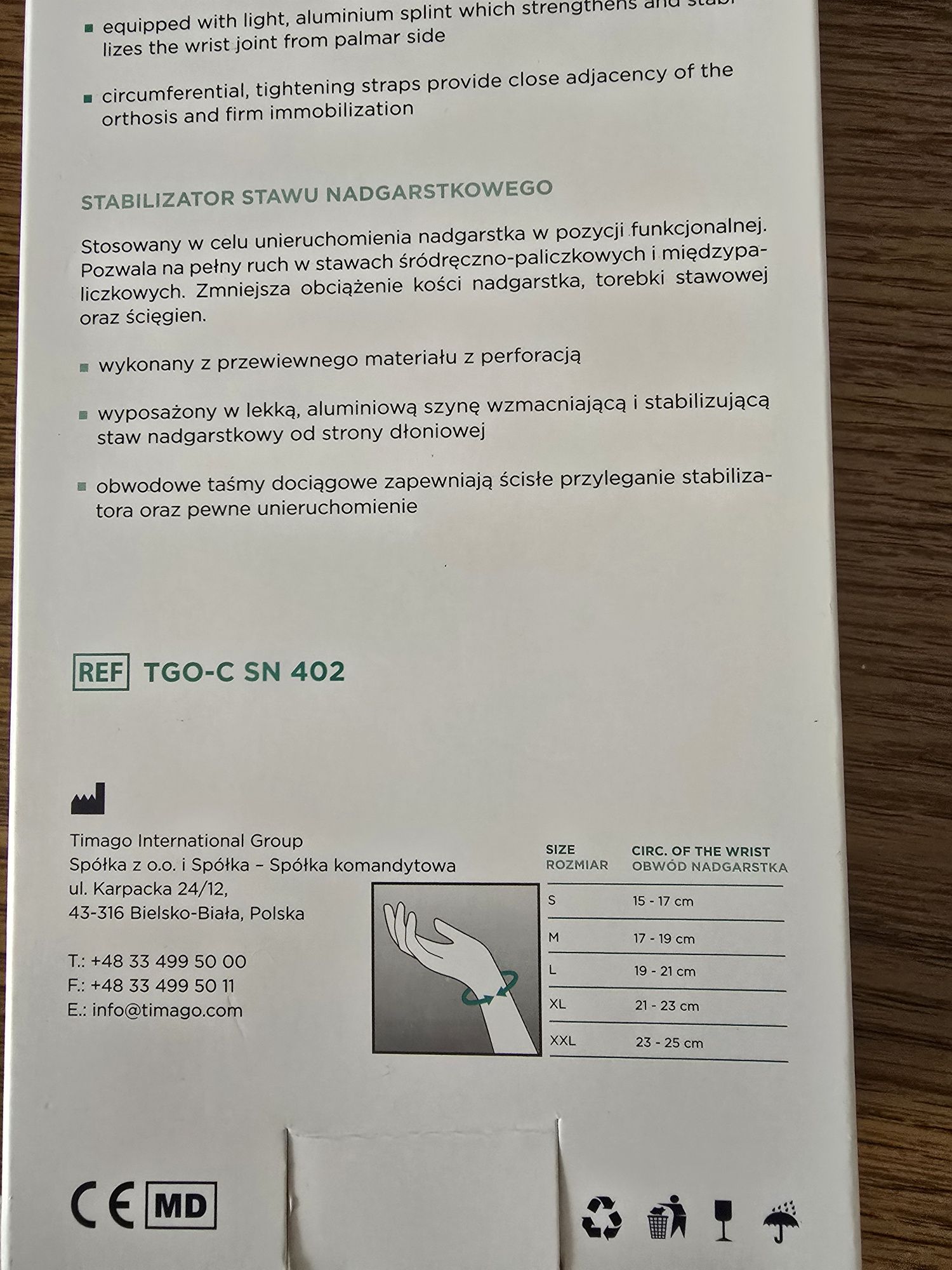 Stabilizator orteza lewy nadgarstek rozmiar M