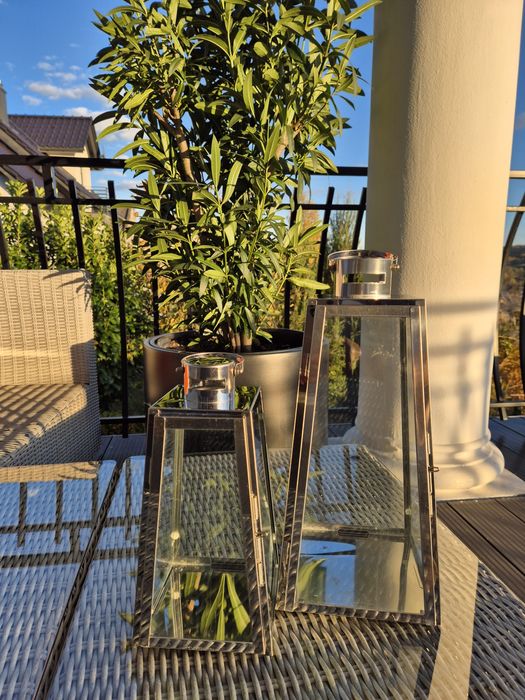 Zestaw 2 latarenki latarnie lampion stal nierdzewna szkło