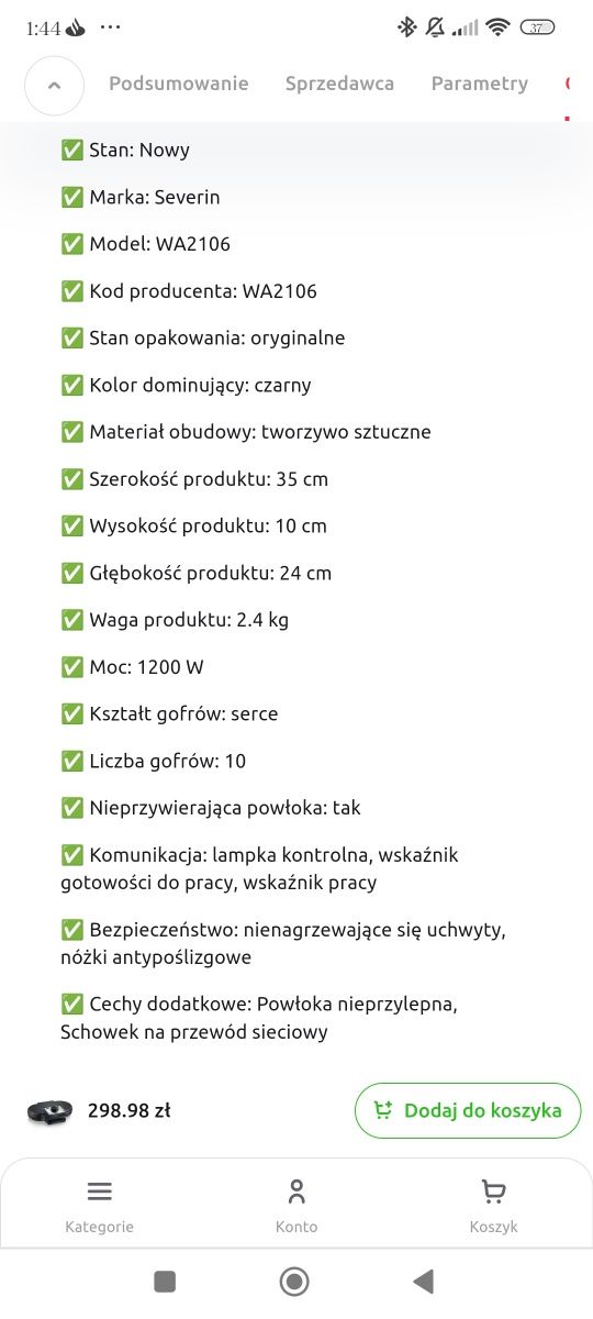 Nowa gofrownica Severin,1200W