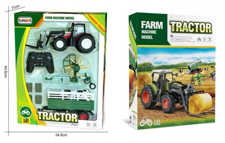Traktor Zdalnie Sterowany Przyczepa Zgrabiarka Maszyny 4w1 Zestaw Rc