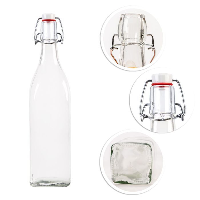 Zestaw 5 sztuk - butelka na mleko KWADRAT 1000 ml + korek mechaniczny