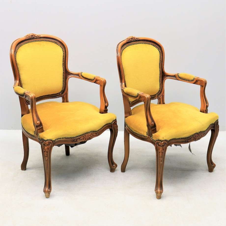Piękny fotel fotelik kawowy w stylu ludwikowskim ludwik żółty miodowy