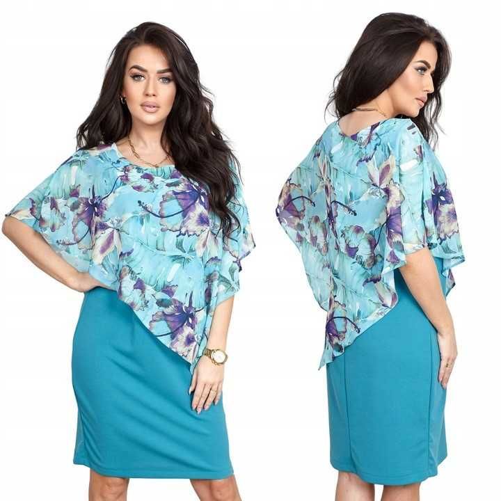 Sukienka ołówkowa z narzutką, elegancka  rozmiary L-4XL