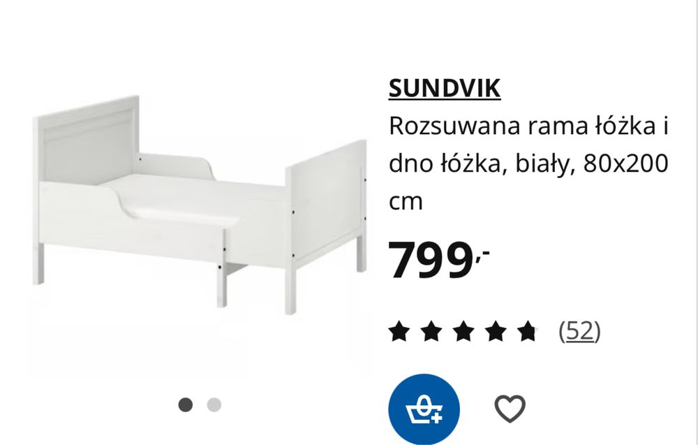 Łóżko roznące Sundvik Ikea dla dzieci 80x200