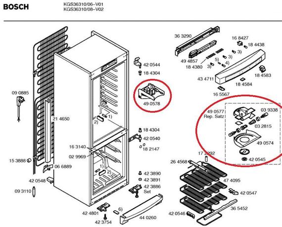 Оригинальные новые запчасти для холодильника  BOSCH