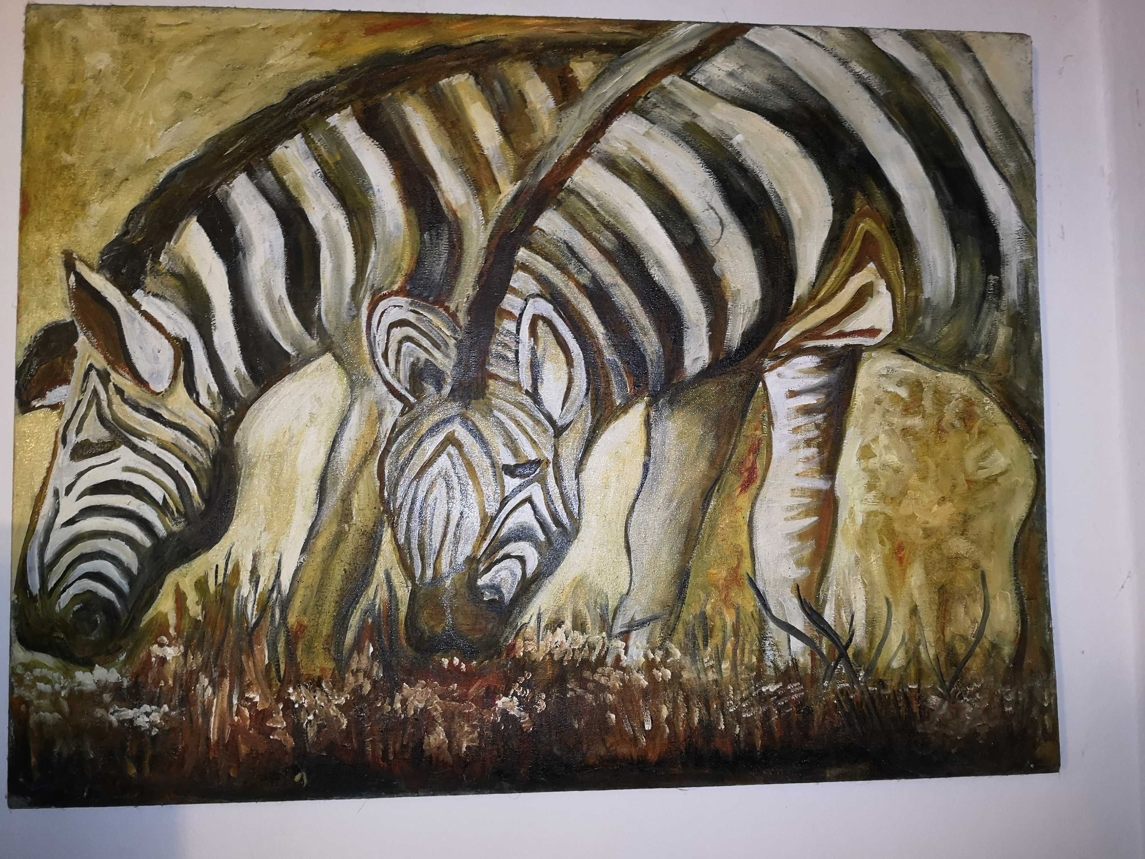Obraz olejny Zebry faktura 60x80 cm