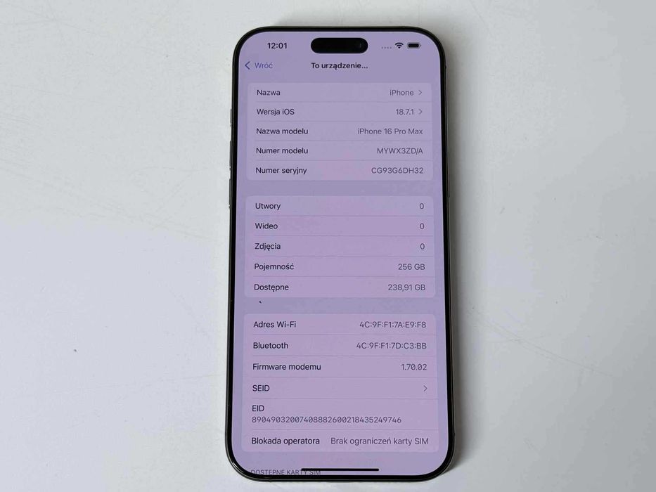 Apple iPhone 16 Pro Max 256Gb + kabel USB GW.