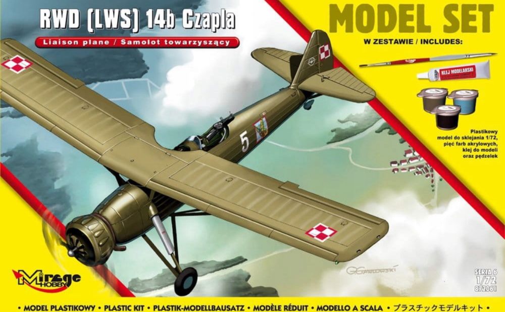 Model do sklejania samolot RWD (LWS) 14b CZAPLA zestaw Set Mirage