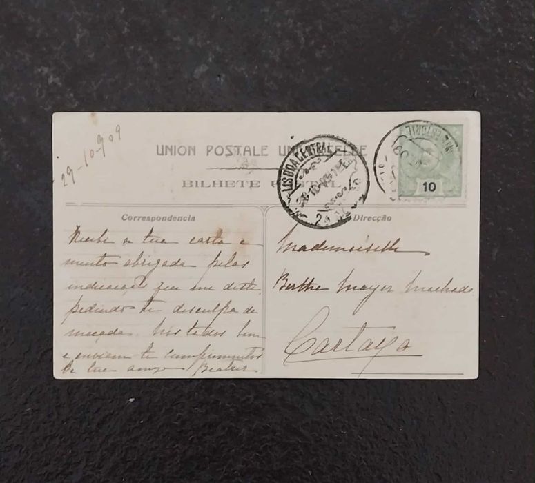 Antigo Bilhete Postal de Cascaes "Mar agitado na Boca do Inferno" 1909