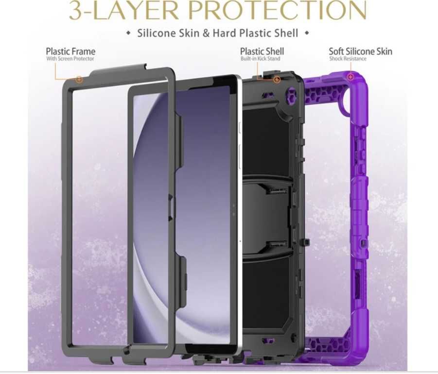 Etui case do Samsung TAB A8 10.5 z paskiem i podstawką fioletowe