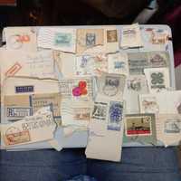 Znaczki pocztowe, okolo 170kawalkow kopert ze znaczkami, Polska i inne