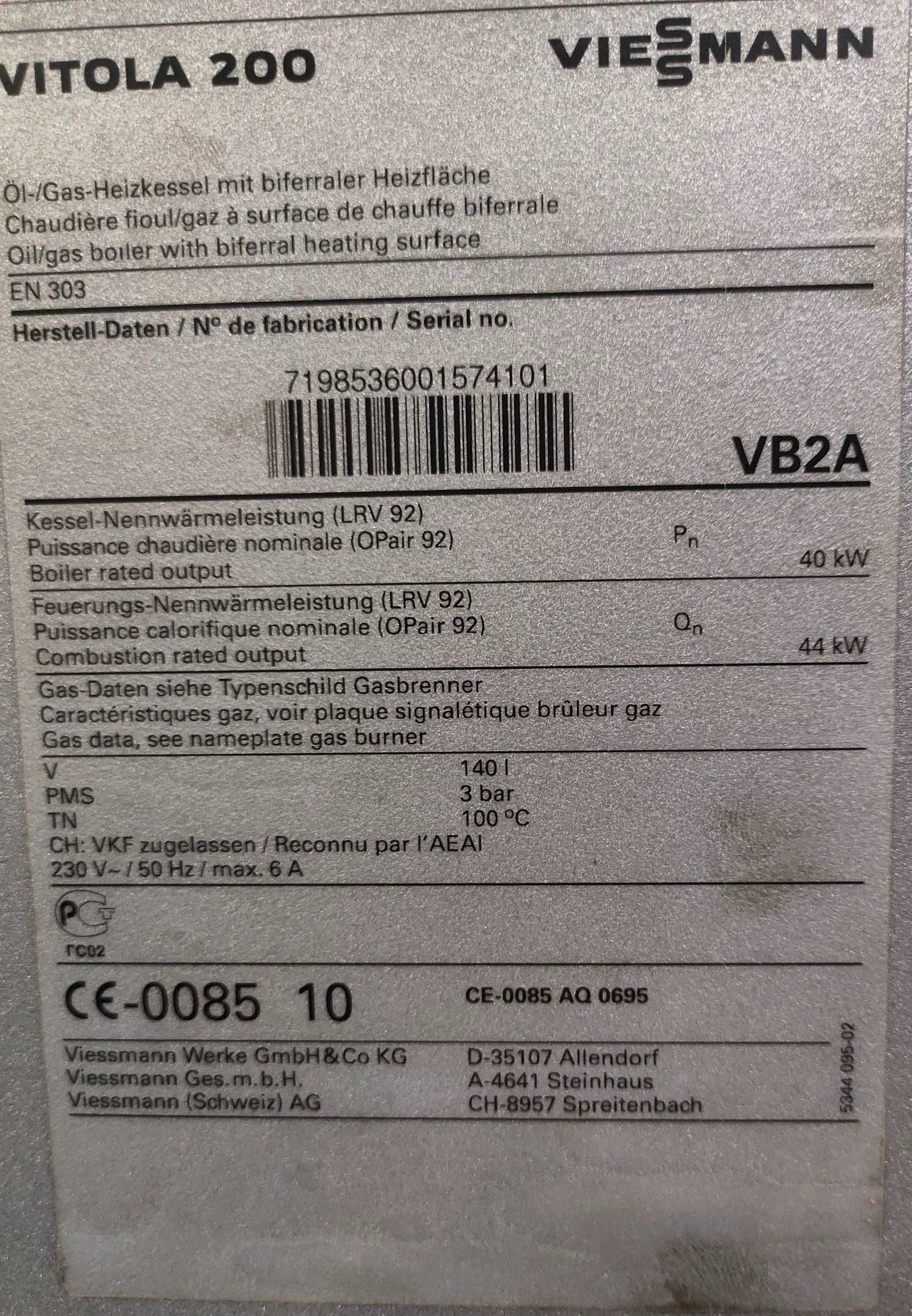 Kocioł Viessmann Vitola 200 40kW komplet