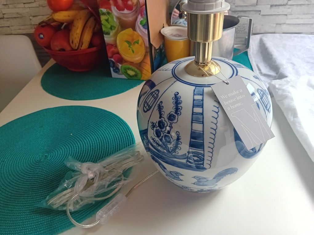 Lampa stojąca,  porcelana, abażur,  żarówka gratis