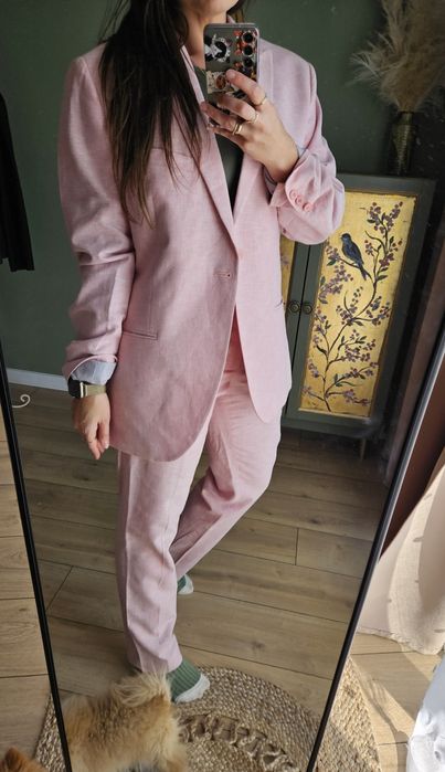 Różowy Garniturze spodniami unisex Len Oversize Marynarka Spodnie Isaa