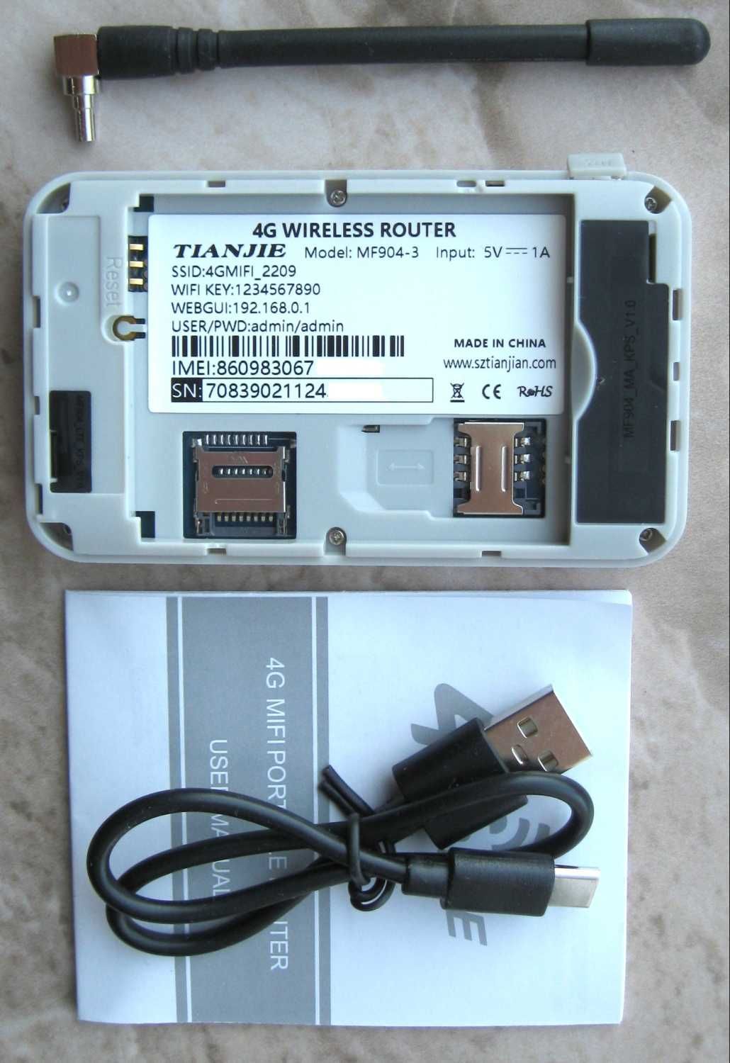 4G USB WiFi модем-роутер TIANJIE MF904, 2100 мА/ч