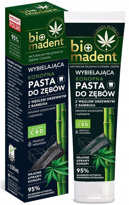 BIO MADENT Konopna pasta do zębów z węglem z bambusa Wybielająca