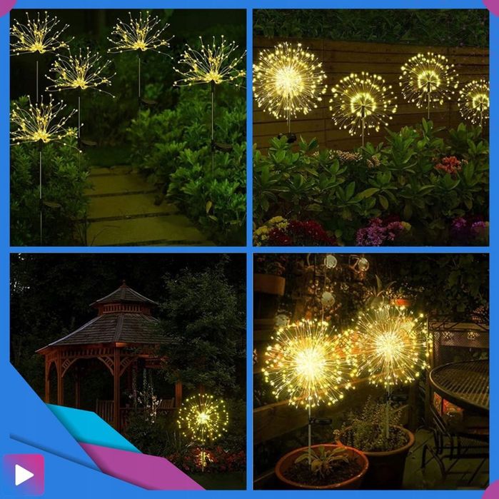 Lampki solarne ogrodowe LED Dmuchawiec 4szt IP65 ciepłe światło ZESTAW