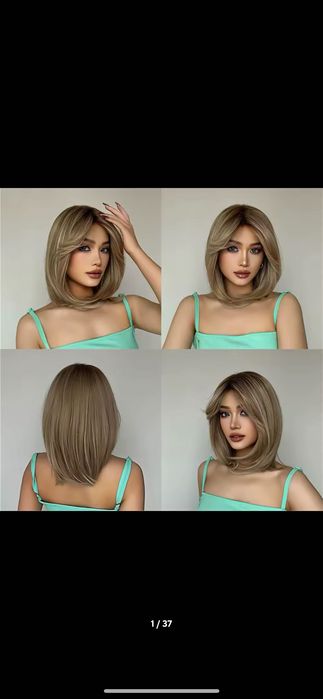 Nowa peruka damska blond bob z grzywka krótka jak naturalna balejaż