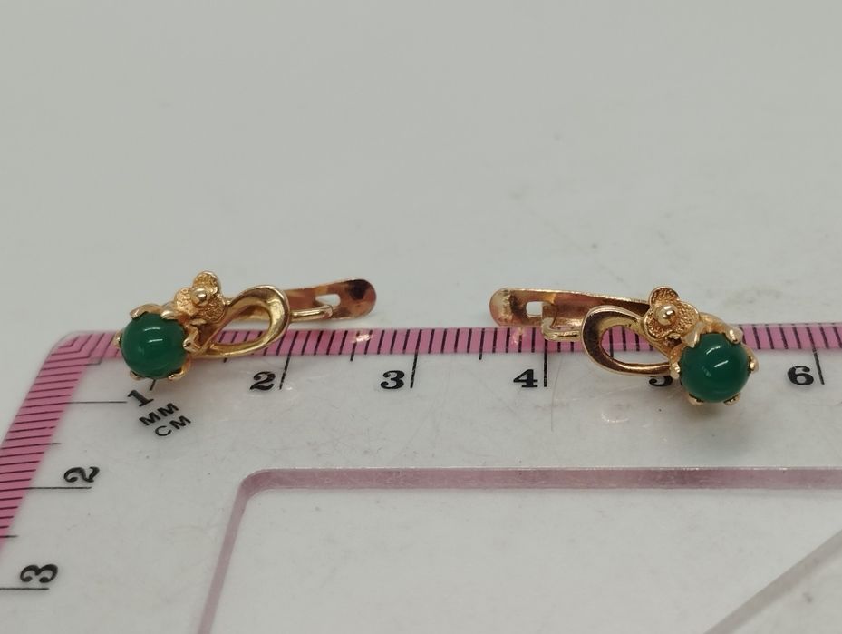 Золотые сережки СССР с хризопразом 3.67 грамма