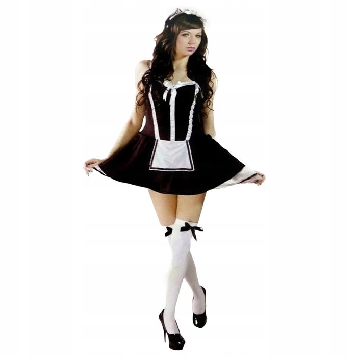 Zmysłowy Kostium Seksownej Pokojówki z Sukienką i Opaską S/M