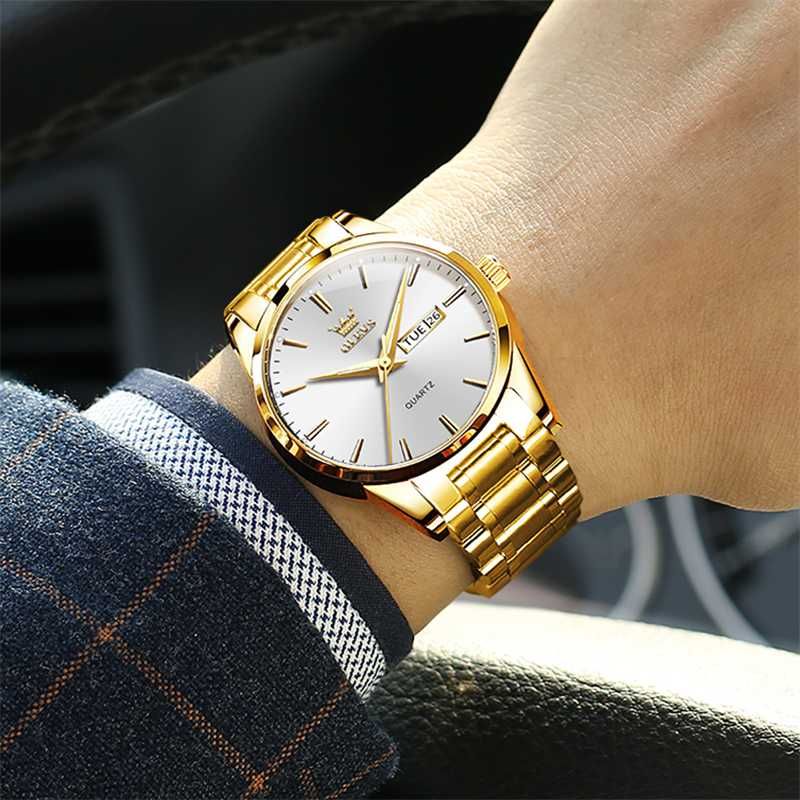 Klasyczny zegarek męski Olevs 39mm złoty bransoleta do garnituru box