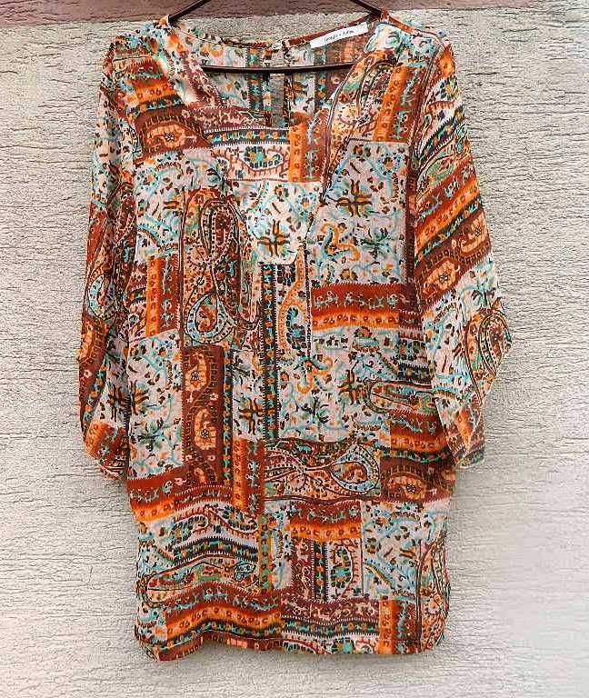Kolorowa szyfonowa bluzka, tunika w stylu folk 36/38