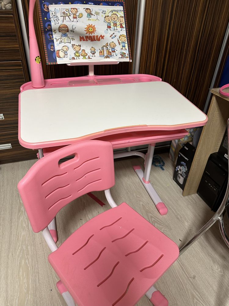 Дитячий комплект зростаюча парта стілець полиця лампа Evo-kids рожевий